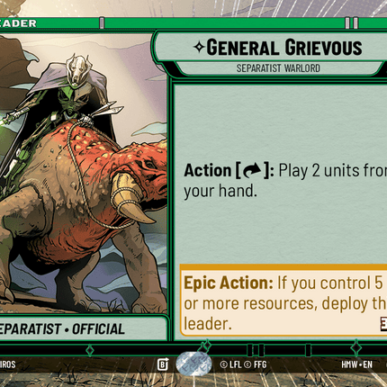 General Grievous - Separatist Warlord - Hyperspace - Star Wars Unlimited Homeworlds card